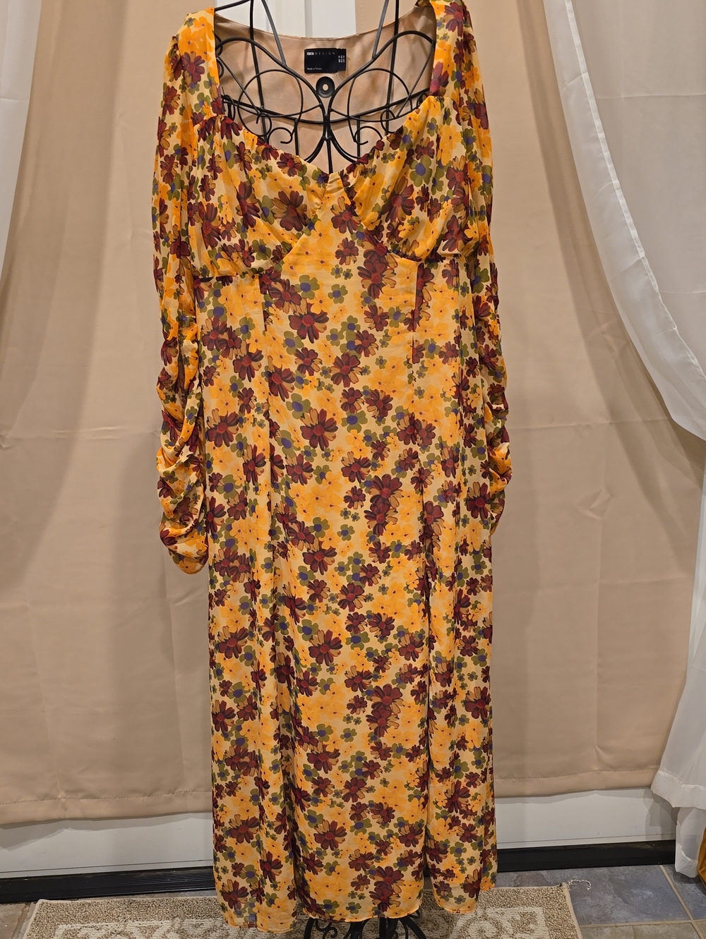 Asos Design Yellow Floral Dress, Ankle Length